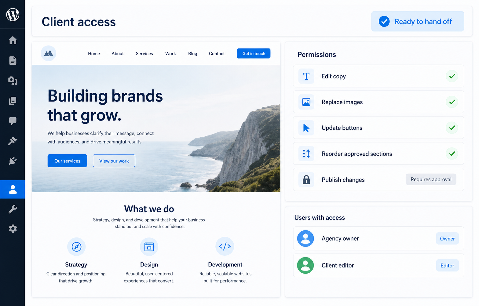 Client access and WordPress handoff