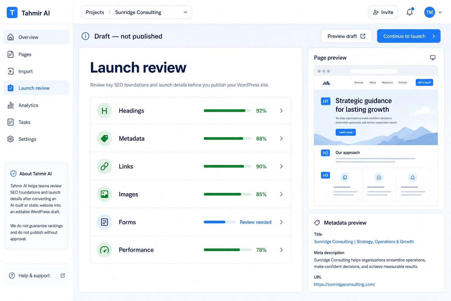 SEO and launch review