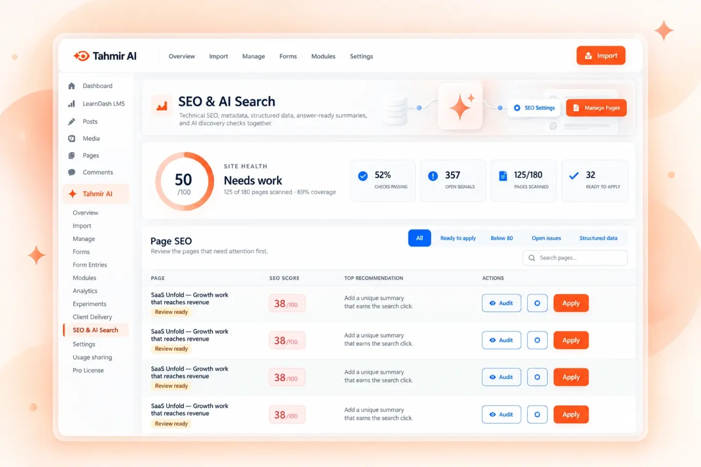 Illustration based on Tahmir AI's SEO audit dashboard